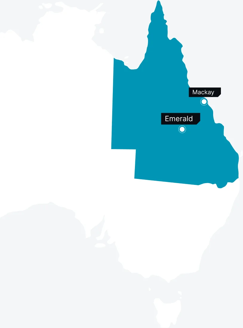 Queensland map showing Mackay and Emerald